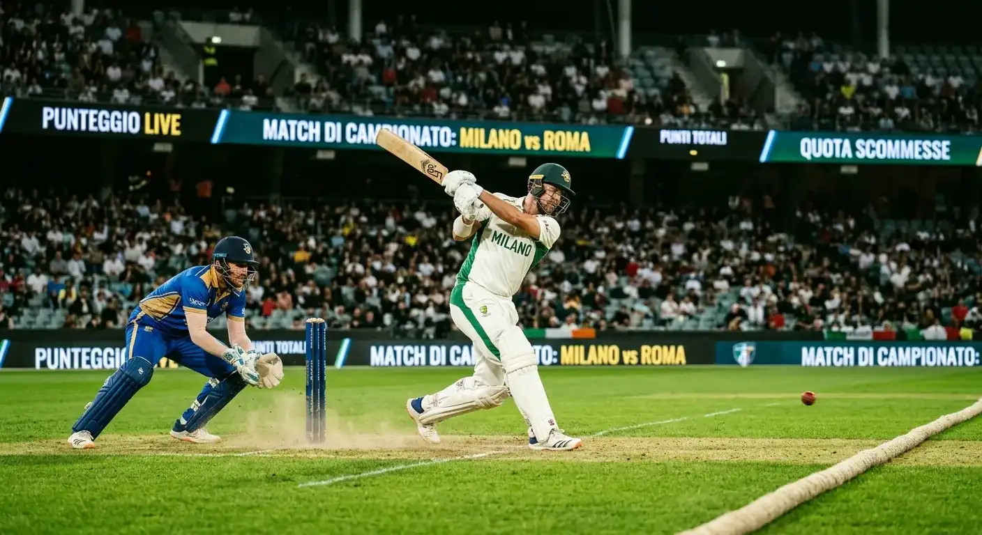 Battitore di cricket che colpisce un boundary da quattro runs