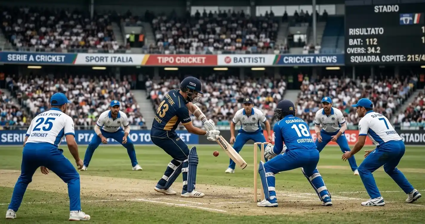 Battitore di cricket in posizione difensiva durante un momento cruciale del match