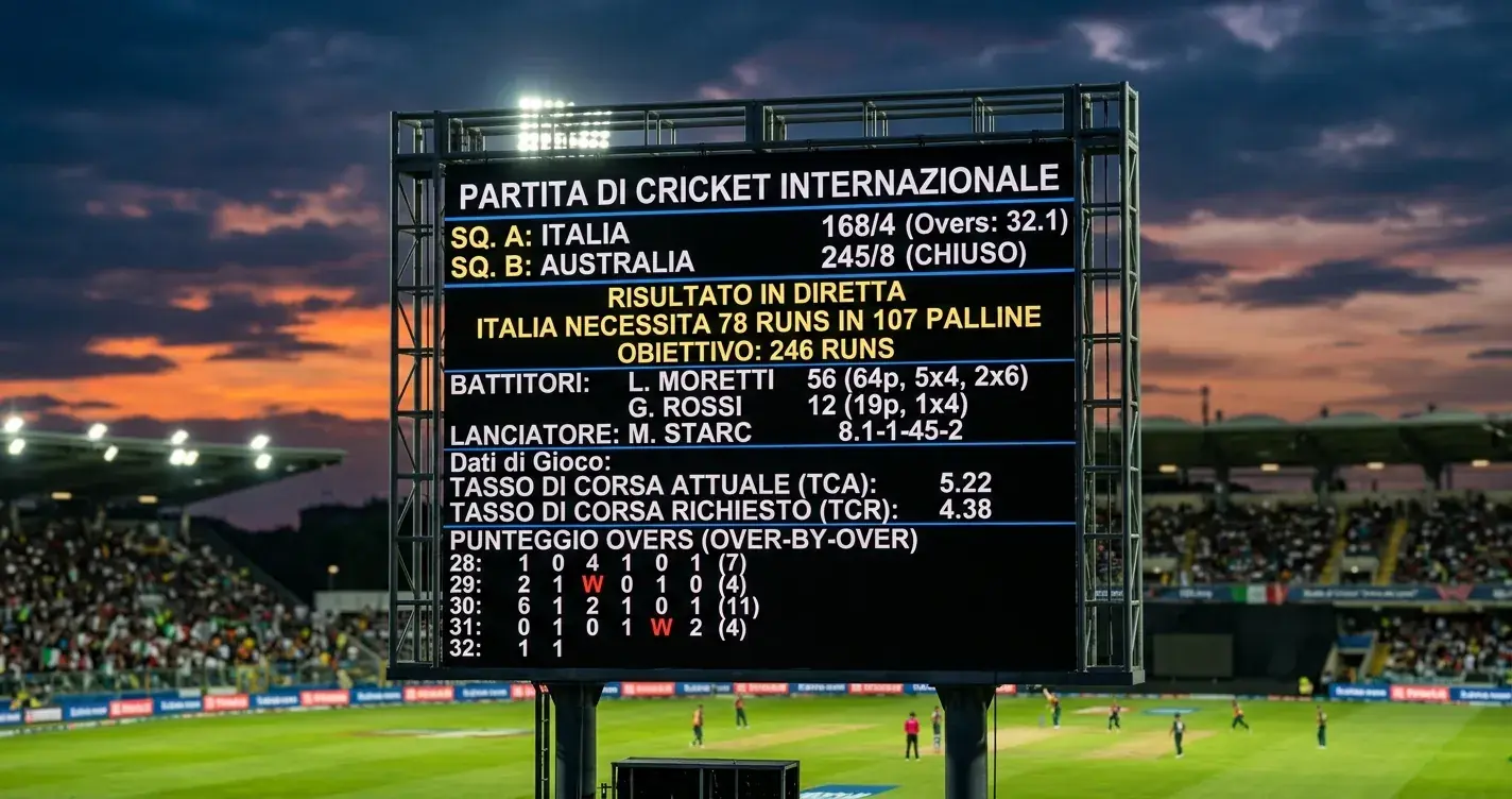 Tabellone elettronico che mostra il run rate durante una partita di cricket