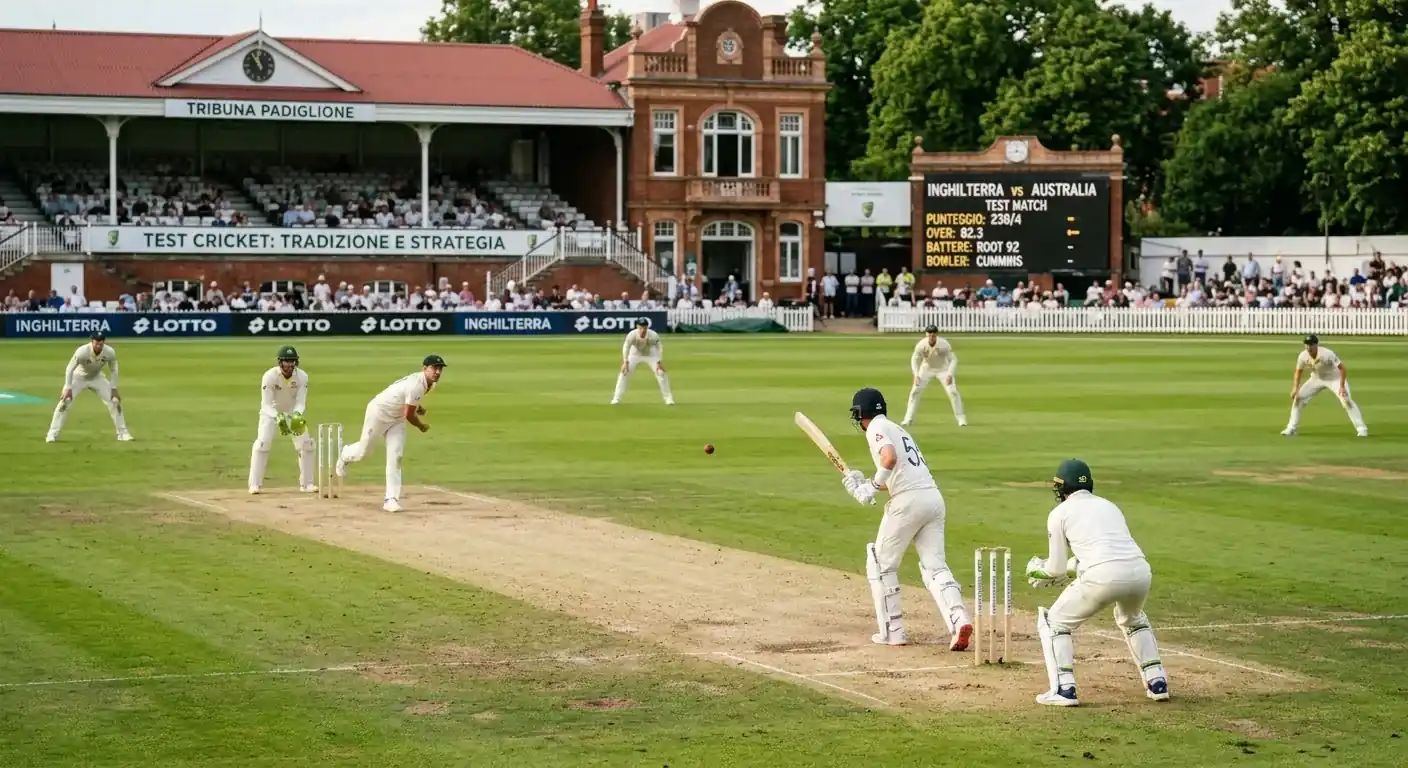 Scena di un Test match di cricket durante una giornata di gioco