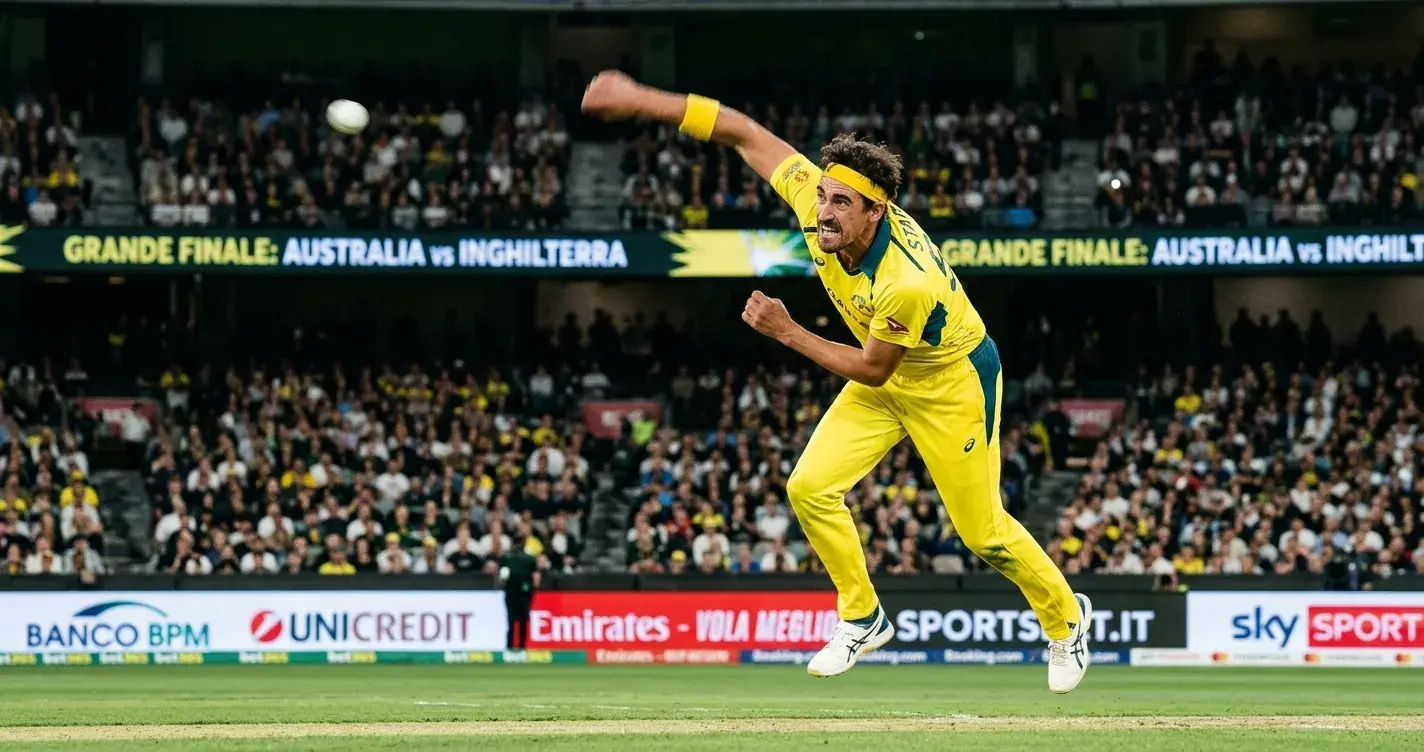 Lanciatore di cricket in azione durante un match IPL sotto le luci dello stadio