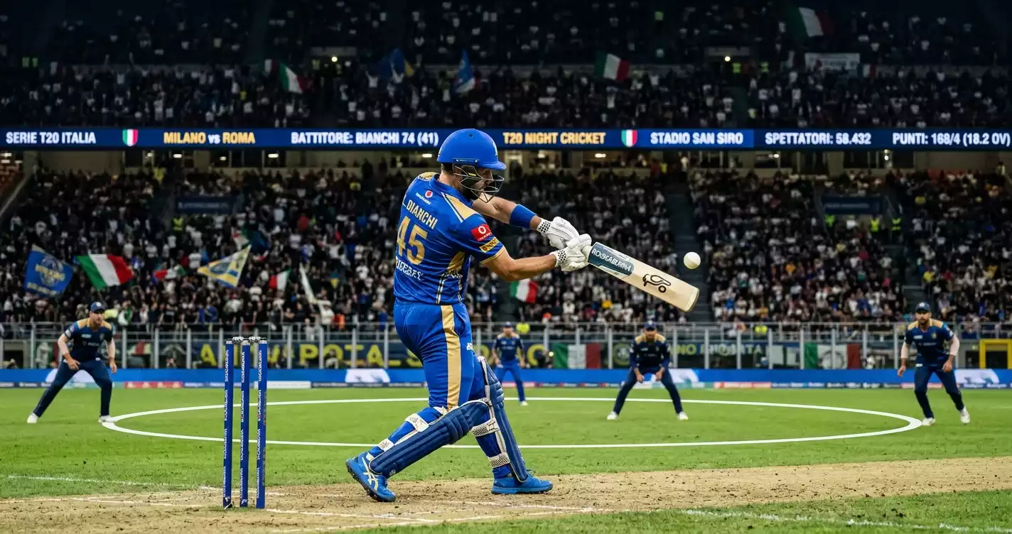 Battitore di cricket colpisce la palla durante il powerplay di una partita IPL