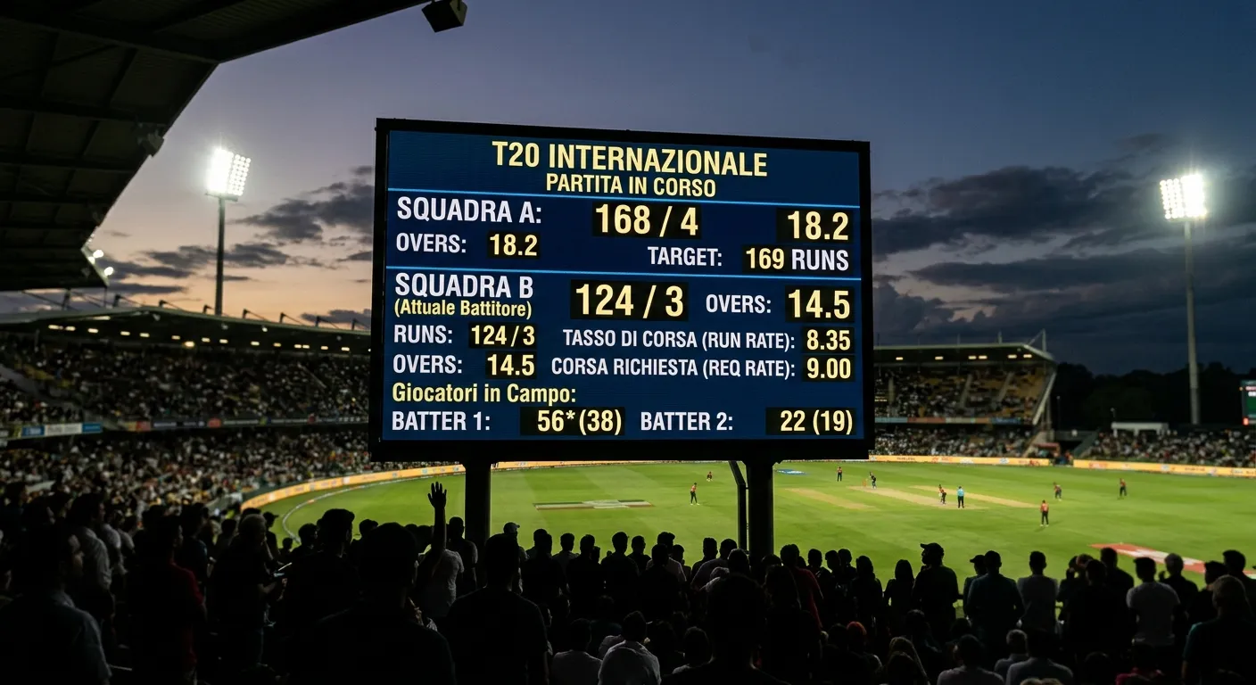 Scorecard live di cricket con aggiornamento palla per palla