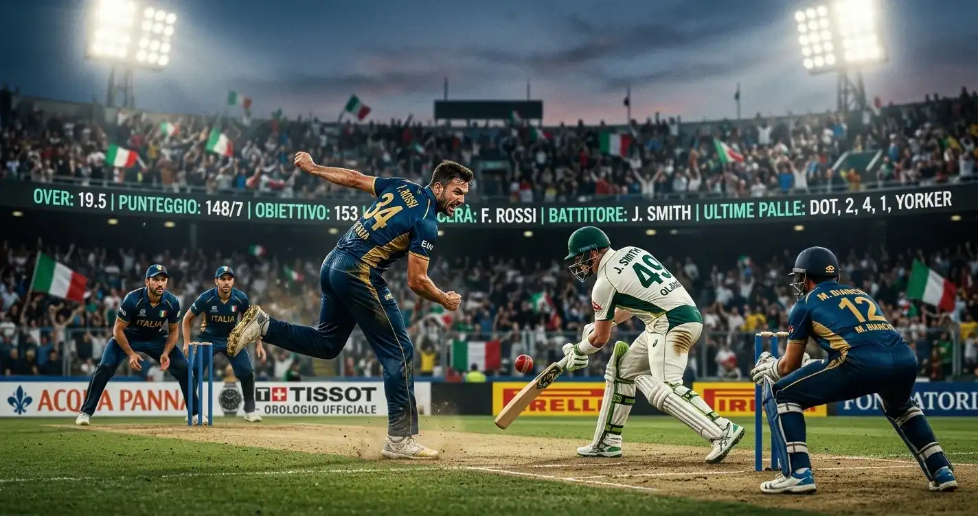 Lanciatore di cricket esegue un yorker durante i death overs di un T20