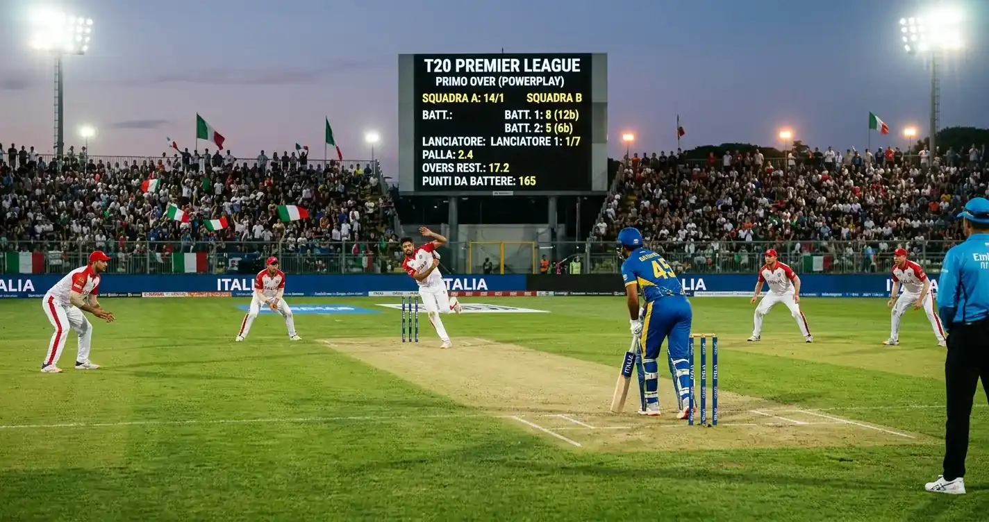 Giocatori di cricket sul campo durante la fase di powerplay in un match T20