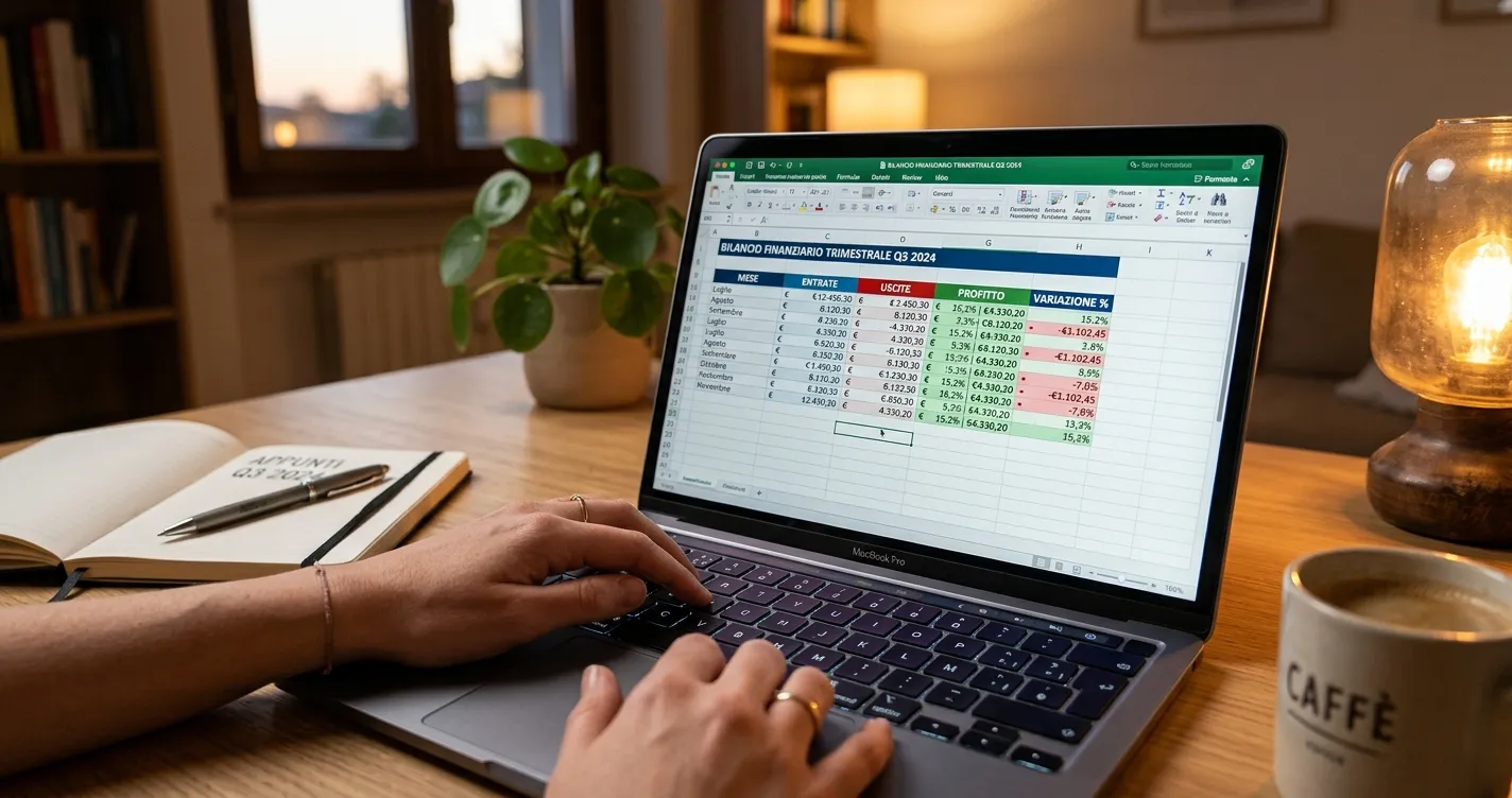 Persona registra risultati di scommesse in un foglio di calcolo su laptop
